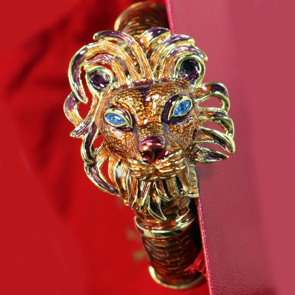 🏆 Rare! Vintage Kenneth Lane Lion's Head Bracelet - Picture 6 of 16